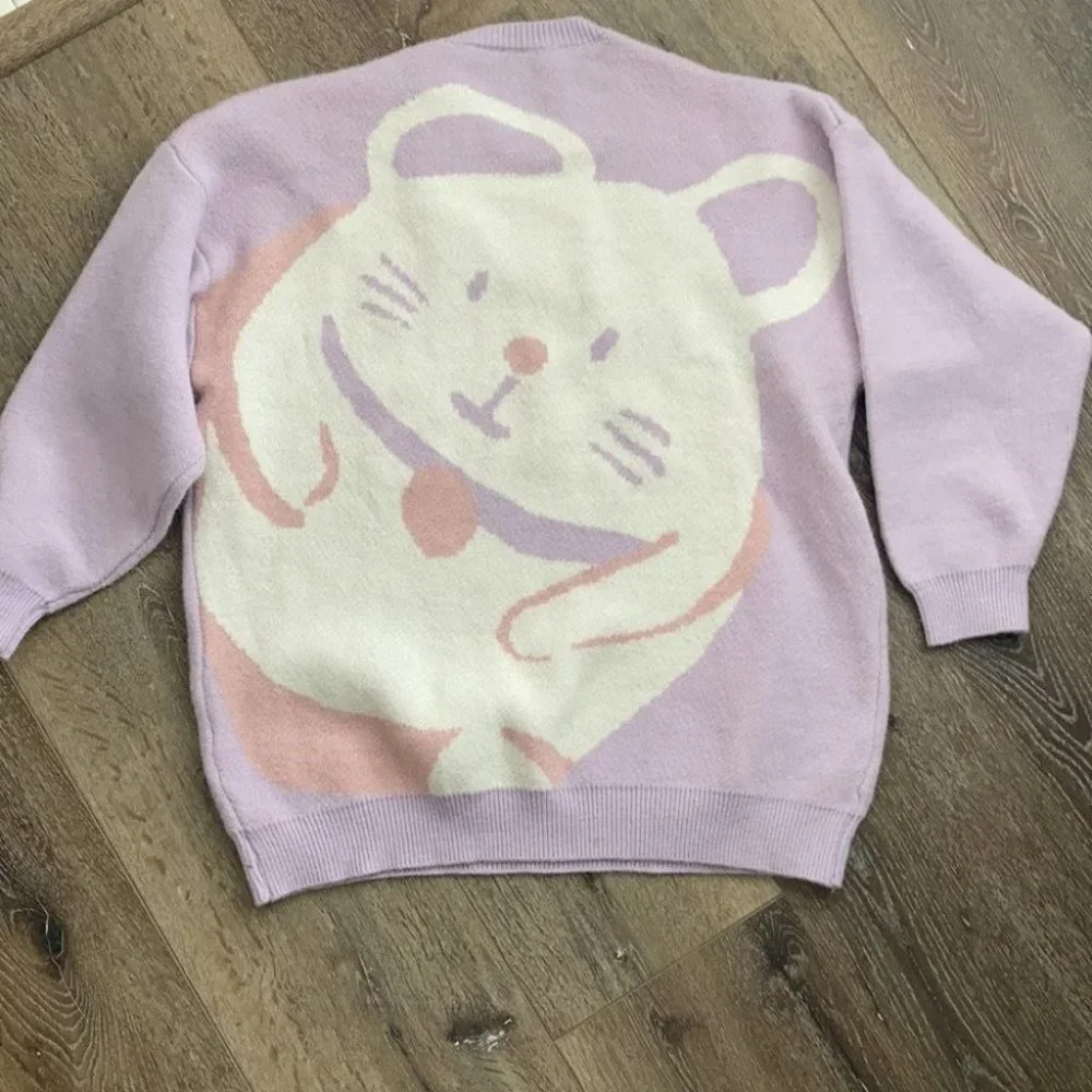Rare Pastel Purple Knit Oversized Cat Sweater - Picture 3 of 9